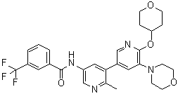 structure of CAS# 1628838-42-5, N-[2-Methyl-5'-(4-morpholinyl)-6'-[(tetrahydro-2H-pyran-4-yl)oxy][3,3'-bipyridin]-5-yl]-3-(trifluoromethyl)benzamide