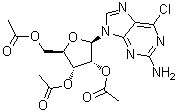 structure of CAS# 16321-99-6, 2-Amino-6-chloro-9-(2',3',5'-tri-O-acetyl-beta-D-ribofuranosyl)purine;2-Amino-6-chloropurine ribonucleoside triacetate; 2',3',5'-Tri-O-acetyl-6-chloroguanosine; NSC 70388