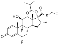 structure of CAS# 1648562-63-3, Fluticasone 21-Isobutyrate;[(6S,8S,9R,10S,11S,13S,14S,16R,17R)-6,9-Difluoro-17-(fluoromethylsulfanylcarbonyl)-11-hydroxy-10,13,16-trimethyl-3-oxo-6,7,8,11,12,14,15,16-octahydrocyclopenta[a]phenanthren-17-yl] 2-methylpropanoate