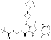 (4R,5S)-3-[[1-(4,5-Dihydro-2-thiazolyl)-3-azetidinyl]thio]-4,5-dihydro-4-methyl-5-[(4R,5S)-4-methyl-6-oxo-1,3-dioxan-5-yl]-1H-pyrrole-2-carboxylic acid (2,2-dimethyl-1-oxopropoxy)methyl ester molecular structure (CAS 1665289-91-7)