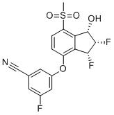 structure of CAS# 1672668-24-4, Belzutifan;3-[[(1S,2S,3R)-2,3-difluoro-1-hydroxy-7-methylsulfonyl-2,3-dihydro-1H-inden-4-yl]oxy]-5-fluorobenzonitrile