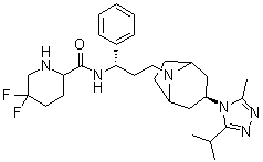 5,5-二氟-N-[(1S)-3-[(3-外型)-3-[3-甲基-5-(1-甲基乙基)-4H-1,2,4-三唑-4-基]-8-氮杂双环[3.2.1]辛烷-8-基]-1-苯基丙基]-2-哌啶甲酰胺分子结构 (CAS 1673575-93-3)
