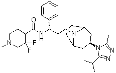 3,3-Difluoro-1-methyl-N-[(1S)-3-[(3-exo)-3-[3-methyl-5-(1-methylethyl)-4H-1,2,4-triazol-4-yl]-8-azabicyclo[3.2.1]oct-8-yl]-1-phenylpropyl]-4-piperidinecarboxamide molecular structure (CAS 1673575-99-9)