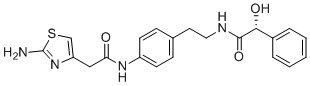 structure of CAS# 1684453-05-1, Mirabegron Impurity B;(2R)-N-[2-(4-{[(2-Amino-1,3-thiazol-4-yl)acetyl]amino}phenyl)ethyl]-2-hydroxy-2-phenylacetamide