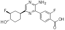 4-[3-Amino-6-((1S,3S,4S)-3-fluoro-4-hydroxycyclohexyl)pyrazin-2-yl]-2-fluorobenzoic acid molecular structure (CAS 1715032-88-4)