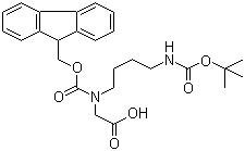 structure of CAS# 171856-09-0, N-Fmoc-N-(4-Boc-aminobutyl)glycine;N-[4-[[(1,1-Dimethylethoxy)carbonyl]amino]butyl]-N-[(9H-fluoren-9-ylmethoxy)carbonyl]glycine; [[4-[(tert-Butoxycarbonyl)amino]butyl](9H-fluoren-9-ylmethoxycarbonyl)amino]acetic acid