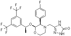 structure of CAS# 172822-29-6, ent-Aprepitant;5-[[(2S,3R)-2-[(1S)-1-[3,5-Bis(trifluoromethyl)phenyl]ethoxy]-3-(4-fluorophenyl)-4-morpholinyl]methyl]-1,2-dihydro-3H-1,2,4-triazol-3-one