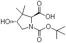 structure of CAS# 173913-66-1, (2S,4R)-N-Boc-4-hydroxy-3,3-dimethylpyrrolidine-2-carboxylic acid;(2S,4R)-1-(tert-Butoxycarbonyl)-4-hydroxy-3,3-dimethylpyrrolidine-2-carboxylic acid; (2S,4R)-4-Hydroxy-3,3-dimethyl-1,2-pyrrolidinedicarboxylic acid 1-(1,1-dimethylethyl) ester