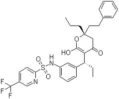 结构式 CAS# 174484-41-4, 替拉那韦; N-[3-[(1R)-1-[(6R)-2-羟基-4-氧代-6-苯乙基-6-丙基-5H-吡喃-3-基]丙基]苯基]-5-(三氟甲基)吡啶-2-磺酰胺