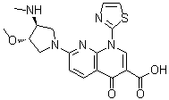 structure of CAS# 175414-77-4, Vosaroxin;(+)-AG-7352; AG 7352; SNS 595; SPC 595; 1,4-Dihydro-7-[(3S,4S)-3-methoxy-4-(methylamino)-1-pyrrolidinyl]-4-oxo-1-(2-thiazolyl)-1,8-naphthyridine-3-carboxylic acid