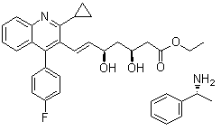 (R)-alpha-Methylbenzenemethanamine compd. with [R-[R*,S*-(E)]]-ethyl 7-[2-cyclopropyl-4-(4-fluorophenyl)-3-quinolinyl]-3,5-dihydroxy-6-heptenoate molecular structure (CAS 176593-07-0)