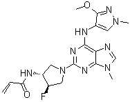 structure of CAS# 1776112-90-3, N-[(3R,4R)-4-Fluoro-1-[6-[(3-methoxy-1-methyl-1H-pyrazol-4-yl)amino]-9-methyl-9H-purin-2-yl]-3-pyrrolidinyl]-2-propenamide;PF 06747775