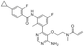 structure of CAS# 1787294-07-8, Remibrutinib;N-[3-[6-amino-5-[2-[methyl(prop-2-enoyl)amino]ethoxy]pyrimidin-4-yl]-5-fluoro-2-methylphenyl]-4-cyclopropyl-2-fluorobenzamide