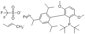 structure of CAS# 1798782-17-8, (Tbubrettphos PD(allyl))otf;Palladium(1+), [(1,2,3-?)-2-buten-1-yl][[3,6-dimethoxy-2',4',6'-tris(1-methylethyl)[1,1'-biphenyl]-2-yl-?C1']bis(1,1-dimethylethyl)phosphine-?P]-, 1,1,1-trifluoromethanesulfonate (1:1)
