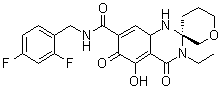 (2'R)-N-(2,4-Difluorobenzyl)-3'-ethyl-5'-hydroxy-4',6'-dioxo-2,3',4,4',5,6,6',8a'-octahydro-1'H-spiro[pyran-3,2'-quinazoline]-7'-carboxamide molecular structure (CAS 1799952-48-9)