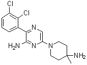 结构式 CAS# 1801747-42-1, 6-(4-氨基-4-甲基-1-哌啶基)-3-(2,3-二氯苯基)-2-吡嗪胺
