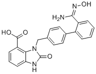 structure of CAS# 1821386-21-3, (Z)-3-((2'-(n'-hydroxycarbamimidoyl)-[1,1'-biphenyl]-4-yl)methyl)-2-oxo-2,3-dihydro-1H-benzo[d]imidazole-4-carboxylic acid;3-[[4-[2-[(E)-N'-hydroxycarbamimidoyl]phenyl]phenyl]methyl]-2-oxo-1H-benzimidazole-4-carboxylic acid
