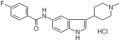structure of CAS# 182563-08-2, 4-Fluoro-N-(3-(1-methylpiperidin-4-yl)-1H-indol-5-yl)benzamide hydrochloride;LY 334370 hydrochloride