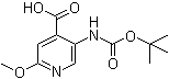 结构式 CAS# 183741-86-8, 5-(叔丁氧羰基氨基)-2-甲氧基吡啶-4-羧酸