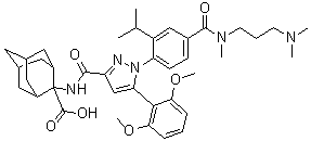 结构式 CAS# 184162-64-9, 2-[[[5-(2,6-二甲氧基苯基)-1-[4-[[[3-(二甲基氨基)丙基]甲基氨基]羰基]-2-异丙基苯基]-1H-吡唑-3-基]羰基]氨基]金刚烷-2-羧酸