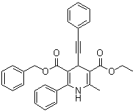 structure of CAS# 185222-90-6, 1,4-Dihydro-2-methyl-6-phenyl-4-(phenylethynyl)-3,5-pyridinedicarboxylic acid 3-ethyl 5-(phenylmethyl) ester;MRS 1191
