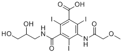 structure of CAS# 185459-57-8, Iopromide EP Impurity H;3-[(2,3-Dihydroxypropyl)carbamoyl]-2,4,6-triiodo-5-[(methoxyacetyl)amino]benzoic acid