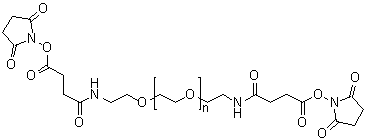 结构式 CAS# 186020-53-1, alpha-[2-[[4-[(2,5-二氧代-1-吡咯烷基)氧基]-1,4-二氧代丁基]氨基]乙基]-omega-[2-[[4-[(2,5-二氧代-1-吡咯烷基)氧基]-1,4-二氧代丁基]氨基]乙氧基]聚氧乙烯