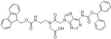 structure of CAS# 186046-82-2, N-[[6-[[(Diphenylmethoxy)carbonyl]amino]-9H-purin-9-yl]acetyl]-N-[2-[[(9H-fluoren-9-ylmethoxy)carbonyl]amino]ethyl]glycine;Fmoc-A-(Bhoc)-OH; Fmoc-PNA-adenine(Bhoc)-OH