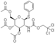 structure of CAS# 187022-49-7, Phenyl 2-deoxy-1-thio-2-[[(2,2,2-trichloroethoxy)carbonyl]amino]-beta-D-glucopyranoside 3,4,6-triacetate