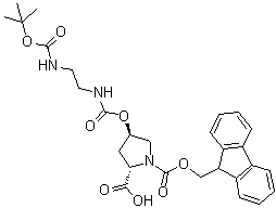 structure of CAS# 187223-15-0, (2S,4R)-4-[[[[2-[[(1,1-Dimethylethoxy)carbonyl]amino]ethyl]amino]carbonyl]oxy]-1,2-pyrrolidinedicarboxylic acid 1-(9H-fluoren-9-ylmethyl) ester