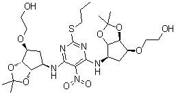 2-(((3aR,4S,6R,6aS)-6-((6-(((3aS,4R,6S,6aS)-6-(2-Hydroxyethoxy)-2,2-dimethyltetrahydro-3aH-cyclopenta[d][1,3]dioxol-4-yl)amino)-5-nitro-2-(propylthio)pyrimidin-4-yl)amino)-2,2-dimethyltetrahydro-3aH-cyclopenta[d][1,3]dioxol-4-yl)oxy)ethanol molecular structure (CAS 1882095-50-2)