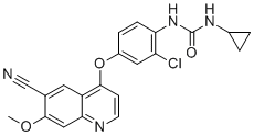 structure of CAS# 1882873-21-3, Lenvatinib Impurity 16;1-[2-chloro-4-(6-cyano-7-methoxyquinolin-4-yl)oxyphenyl]-3-cyclopropylurea