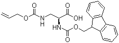 structure of CAS# 188970-92-5, Fmoc-3-[[(Allyloxy)carbonyl]amino]-L-alanine;Fmoc-Dap(Alloc)-OH; N-[(9H-Fluoren-9-ylmethoxy)carbonyl]-3-[[(2-propenyloxy)carbonyl]amino]-L-alanine