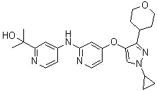 结构式 CAS# 1898283-02-7, 4-[[4-[[1-环丙基-3-(四氢-2H-吡喃-4-基)-1H-吡唑-4-基]氧基]-2-吡啶基]氨基]-alpha,alpha-二甲基-2-吡啶甲醇