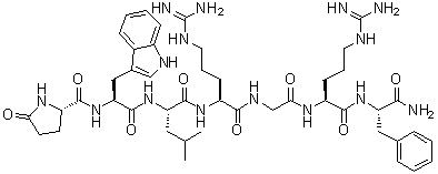 5-Oxo-L-prolyl-L-tryptophyl-L-leucyl-L-arginylglycyl-L-arginyl-L-phenylalaninamide molecular structure (CAS 195208-21-0)