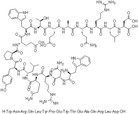 L-Tryptophyl-L-asparaginyl-L-arginyl-L-glutaminyl-L-leucyl-L-tyrosyl-L-prolyl-L-alpha-glutamyl-L-tryptophyl-L-threonyl-L-alpha-glutamyl-L-alanyl-L-glutaminyl-L-arginyl-L-leucyl-L-aspartic acid molecular structure (CAS 195523-86-5)