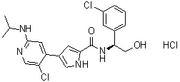 结构式 CAS# 1956366-10-1, 4-[5-氯-2-[(1-甲基乙基)氨基]-4-吡啶基]-N-[(1S)-1-(3-氯苯基)-2-羟基乙基]-1H-吡咯-2-甲酰胺盐酸盐