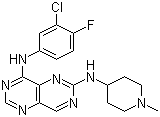 结构式 CAS# 196612-93-8, BIBX 1382; N8-(3-氯-4-氟苯基)-N2-(1-甲基-4-哌啶基)嘧啶并[5,4-d]嘧啶-2,8-二胺