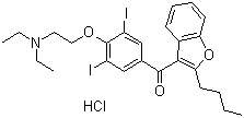 结构式 CAS# 19774-82-4, 盐酸胺碘酮; 2-丁基-3-苯并呋喃基-4-[2-(二乙氨基)乙氧基]-3,5-二碘苯基甲酮盐酸盐