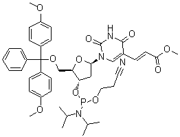 3-[1-[5-O-[Bis(4-methoxyphenyl)phenylmethyl]-3-O-[[bis(1-methylethyl)amino](2-cyanoethoxy)phosphino]-2-deoxy-beta-D-erythro-pentofuranosyl]-1,2,3,4-tetrahydro-2,4-dioxo-5-pyrimidinyl]-2-Propenoic acid methyl ester molecular structure (CAS 198080-38-5)