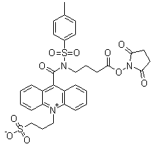 9-[[[4-[(2,5-Dioxo-1-pyrrolidinyl)oxy]-4-oxobutyl][(4-methylphenyl)sulfonyl]amino]carbonyl]-10-(3-sulfopropyl)-acridinium inner salt molecular structure (CAS 199293-83-9)