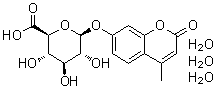 4-Methyl-2-oxo-2H-1-benzopyran-7-yl beta-D-glucopyranosiduronic acid trihydrate molecular structure (CAS 199329-67-4)