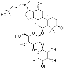 (3beta,6alpha,12beta,20Z)-3,12,25-Trihydroxydammar-20(22)-en-6-yl 2-O-(6-deoxy-alpha-L-mannopyranosyl)-beta-D-glucopyranoside molecular structure (CAS 2004673-44-1)