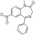 structure of CAS# 2011-67-8, Nimetazepam;1,3-Dihydro-1-methyl-7-nitro-5-phenyl-2H-1,4-benzodiazepin-2-one; 1-Methyl-7-nitro-5-phenyl-1H-1,4-benzodiazepin-2(3H)-one