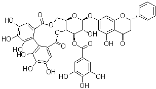 (2S)-7-[[4,6-O-[[(S)-4,4',5,5',6,6'-六羟基[1,1'-联苯]-2,2'-二基]二羰基]-3-O-(3,4,5-三羟基苯甲酰基)-beta-D-吡喃葡萄糖基]氧基]-2,3-二氢-5-羟基-2-苯基-4H-1-苯并吡喃-4-酮分子结构 (CAS 205370-59-8)