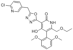 3-[5-[(6-chloropyridin-3-yl)methyl]-1,3,4-oxadiazol-2-yl]-5-(2,6-dimethoxyphenyl)-6-(ethoxymethyl)-4-hydroxy-1H-pyridin-2-one molecular structure (CAS 2055199-44-3)