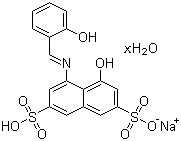 结构式 CAS# 206752-32-1, 甲亚胺-H 单钠盐水合物; 4-羟基-5-[[(2-羟基苯基)亚甲基]氨基]-2,7-萘二磺酸单钠盐水合物