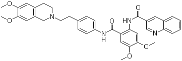 structure of CAS# 206873-63-4, Tariquidar;N-[2-[[4-[2-(6,7-Dimethoxy-3,4-dihydro-1H-isoquinolin-2-yl)ethyl]phenyl]carbamoyl]-4,5-dimethoxyphenyl]quinoline-3-carboxamide