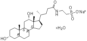 structure of CAS# 207737-97-1, 2-[[(3alpha,5beta,12alpha)-3,12-Dihydroxy-24-oxocholan-24-yl]amino]-ethanesulfonic acid monosodium salt hydrate