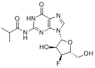 structure of CAS# 2080404-20-0, N2-iso-Butyroyl-3'-deoxy-3'-fluoroguanosine;3'-Deoxy-3'-fluoro-N-isobutyrylguanosine;N-(9-((2R,3S,4S,5R)-4-Fluoro-3-hydroxy-5-(hydroxymethyl)tetrahydrofuran-2-YL)-6-oxo-6,9-dihydro-1H-purin-2-YL)isobutyramide